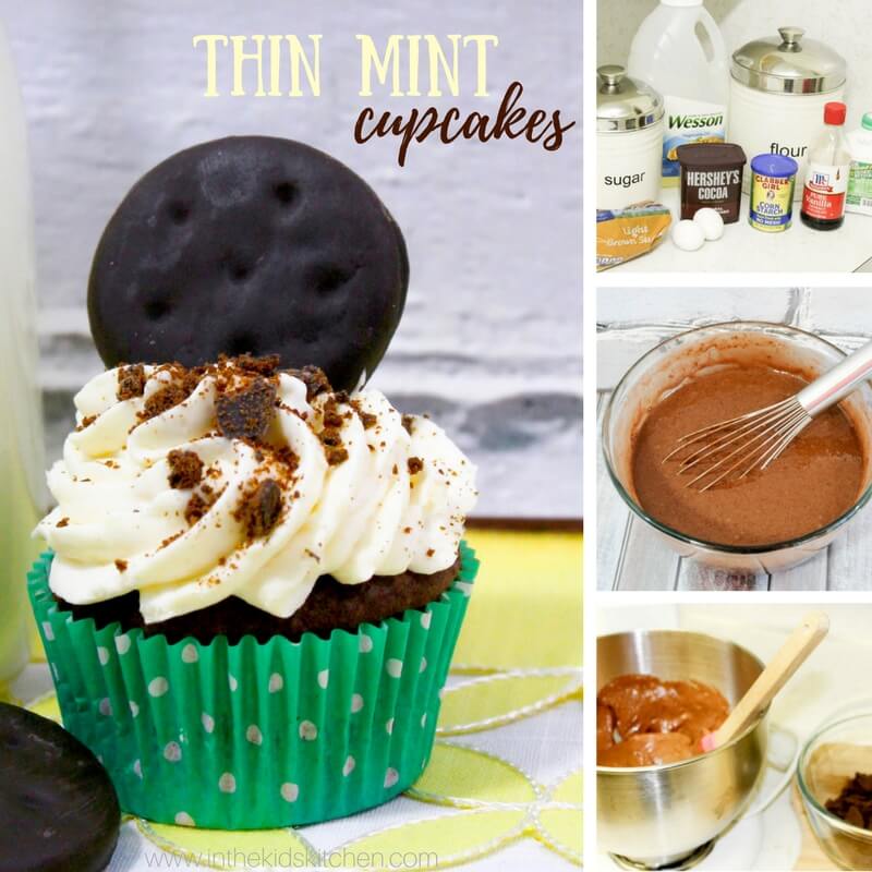 collage image of thin mint cupcakes
