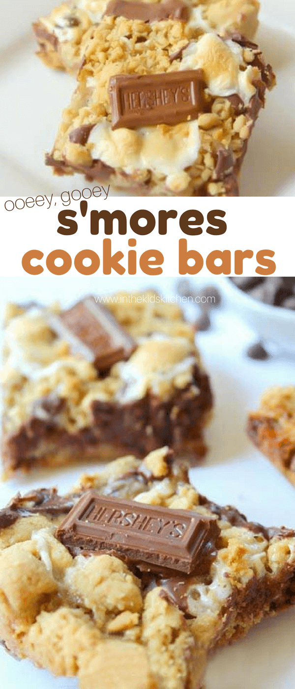 Ooey-Gooey melt-in-your-mouth S'mores Cookie Bars will be your new favorite treat! A perfect party dessert: easy to make & a chocolate-filled crowd pleaser!