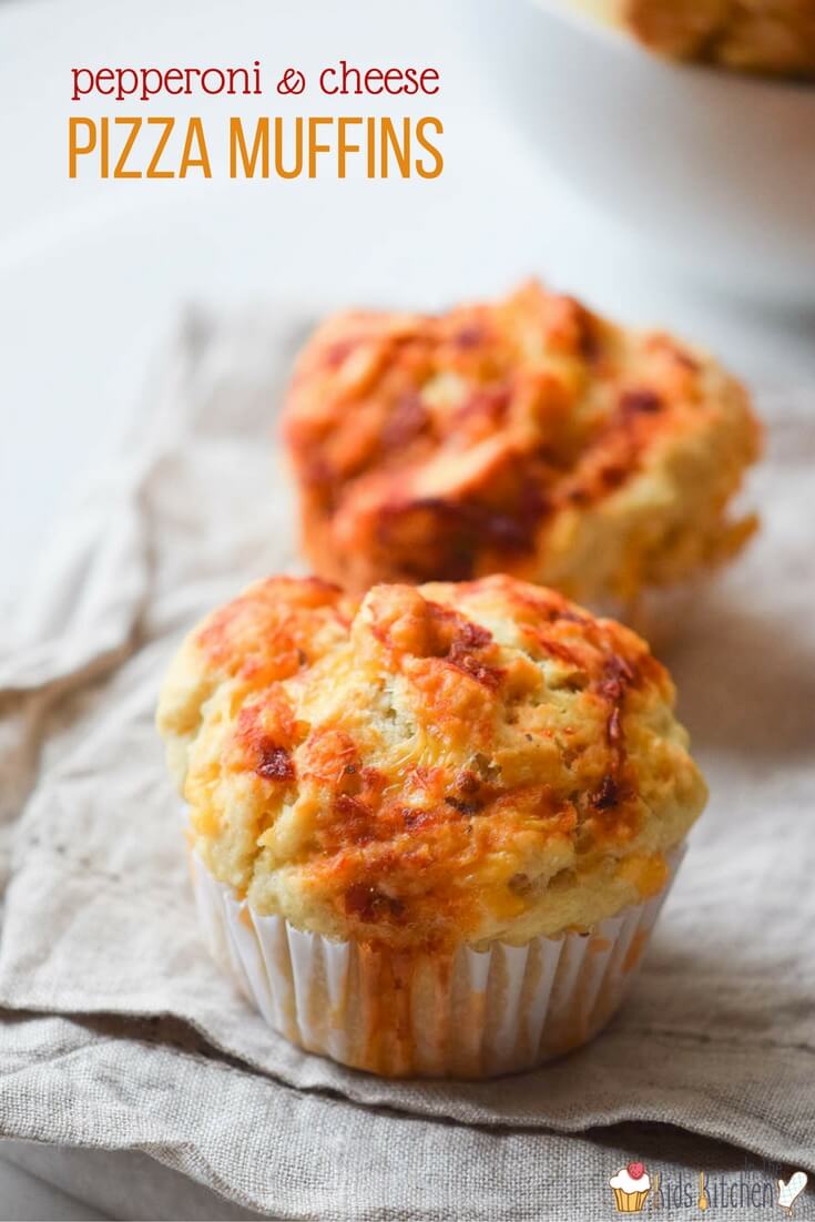 Eat pizza anytime anywhere with mess-free Pepperoni & Cheese Pizza Muffins! A fun recipe to make with kids as a snack, appetizer, dinner, party food & more!