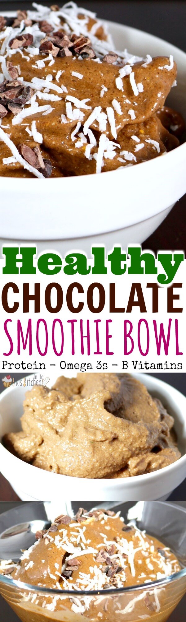 Chocolate ice cream for breakfast?! This Chocolate Smoothie Bowl tastes like dessert, but is healthy enough to eat anytime! Protein, antioxidants, B Vitamins, Omega 3s & more!