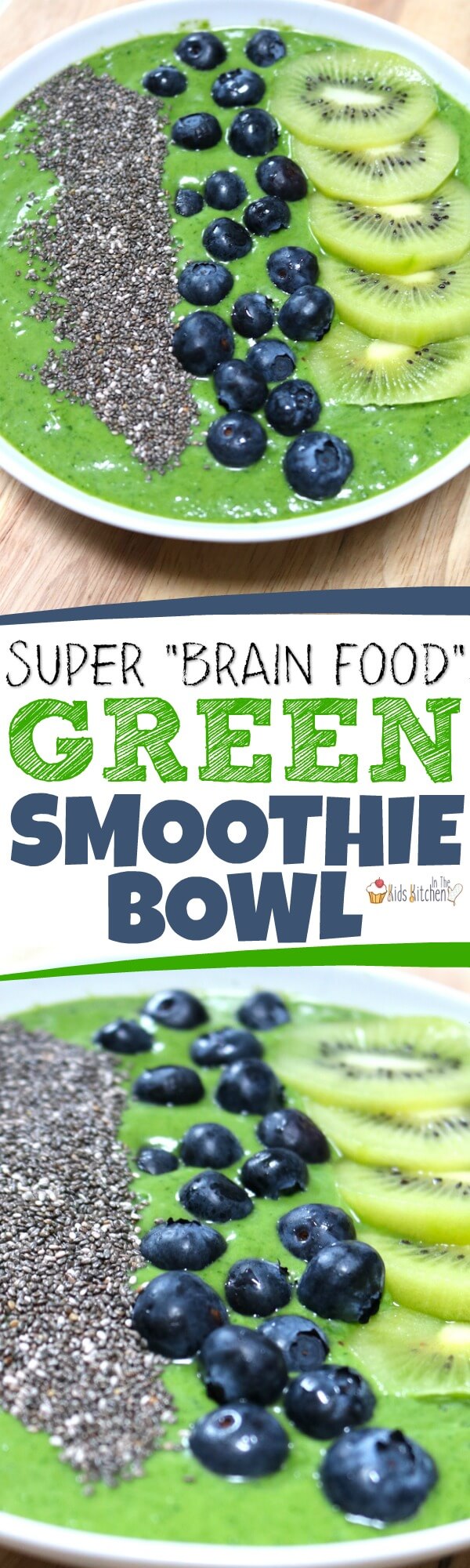 This Jungle Green Smoothie Bowl is a delicious brain-building treat! Kid-approved, packed with the goodness of greens, high in good fats, protein, & more!