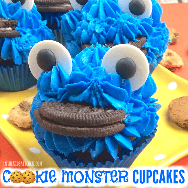 Bright blue Cookie Monster Cookie Cupcakes are perfect for birthdays, party treats, or any occasion! Fun and easy dessert recipe to make with kids.