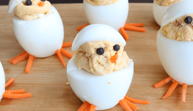 An adorable Easter-themed spin on a favorite party appetizer, these Deviled Eggs Chicks are sure to be a hit with kids and adults alike!