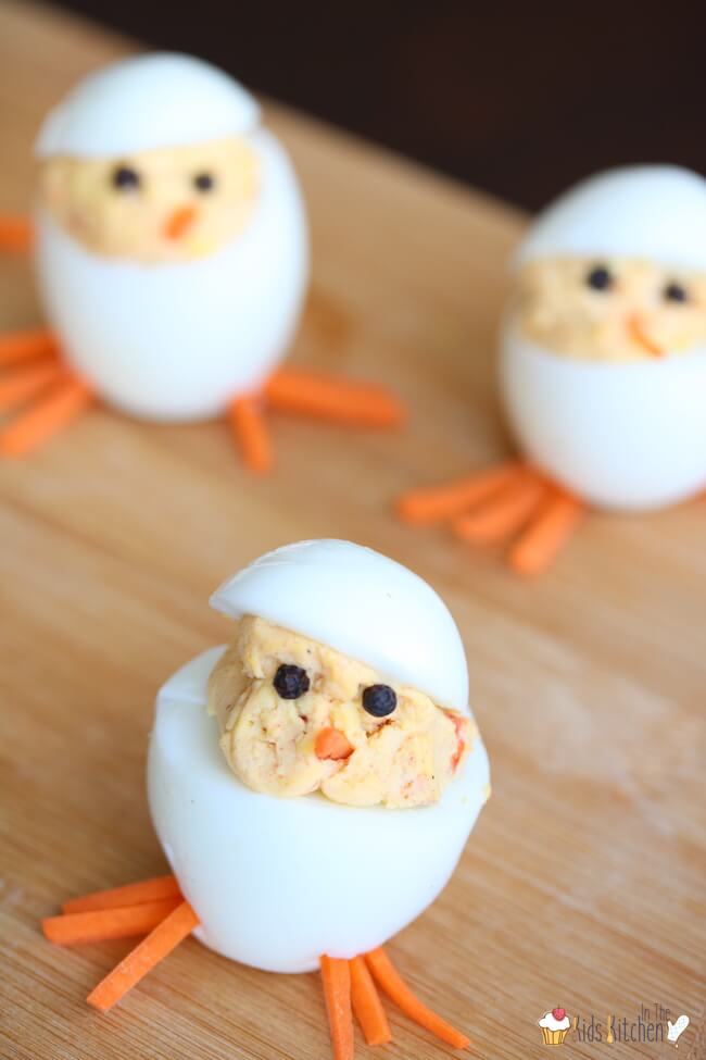 Cute Deviled Eggs Chicks for Easter - In the Kids' Kitchen