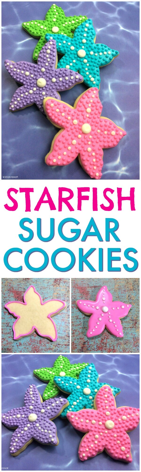 Gorgeous Starfish Cookies are perfect for a Little Mermaid movie night! A festive homemade sugar cookie recipe for a summer pool party or kids birthday! 