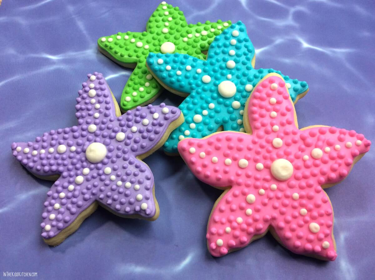 Gorgeous Starfish Cookies are perfect for a Little Mermaid movie night! A festive homemade sugar cookie recipe for a summer pool party or kids birthday! 