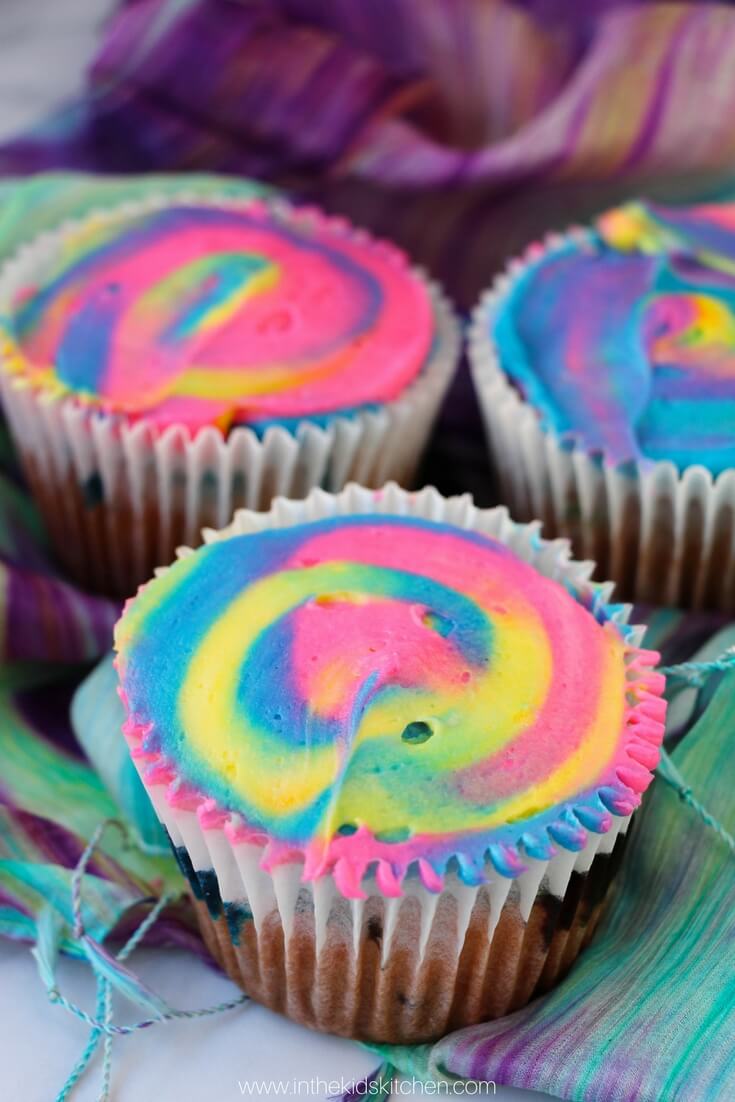 cupcakes with rainbow swirl frosting