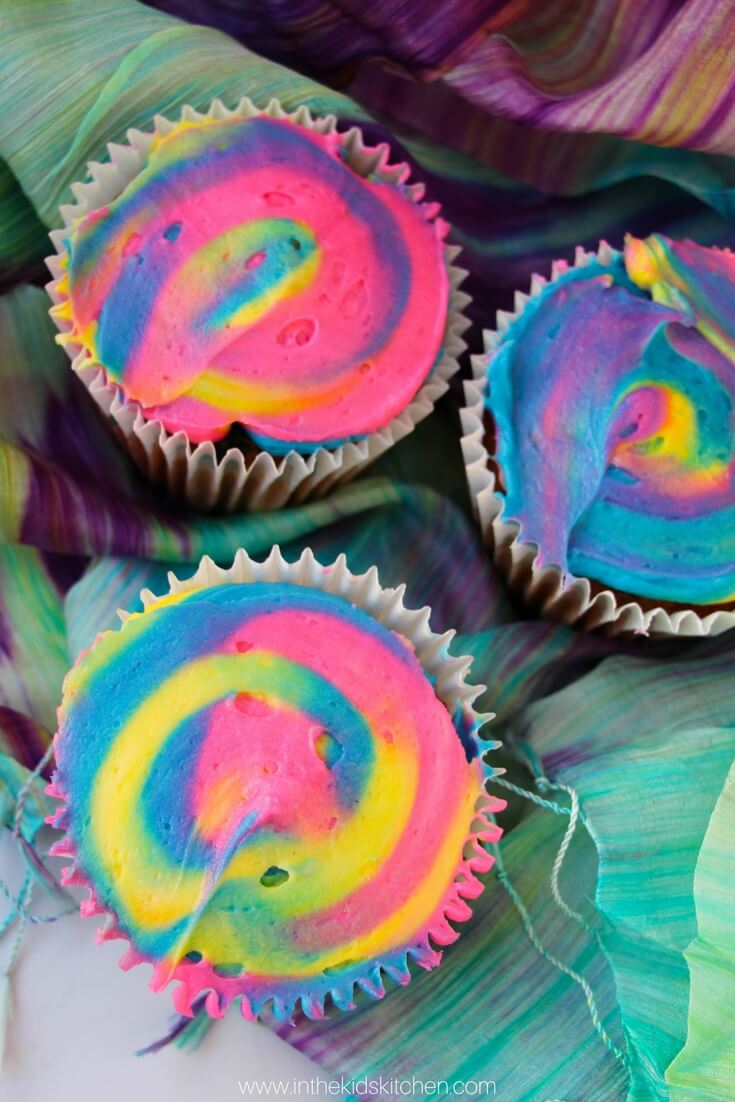 Easy Rainbow Swirl Tie Dye Cupcakes Recipe