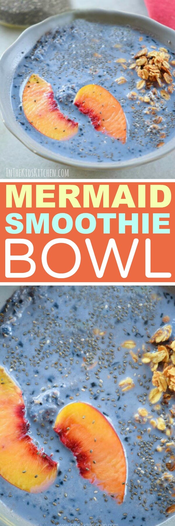 This beautiful blue Mermaid Smoothie Bowl is a magical and delicious way to get your kids to devour tons of nutrients in one sitting!
