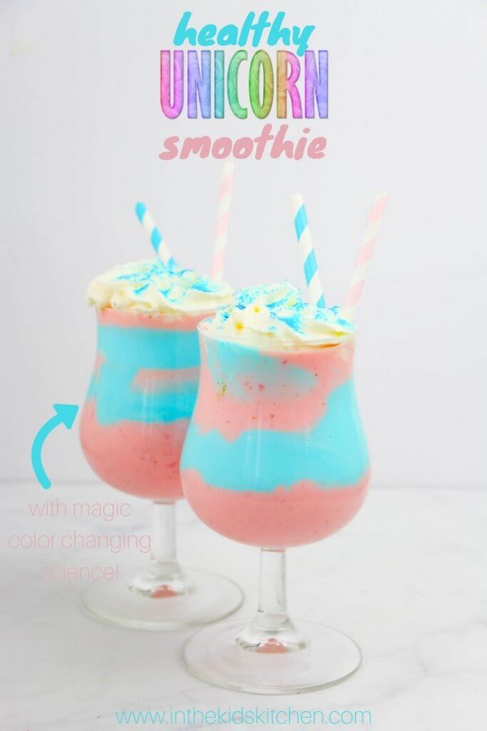 A healthy copycat of Starbuck's Limited Edition Unicorn Frappuccino that you can feel good about giving your kids. High in protein & calcium, low in sugar.