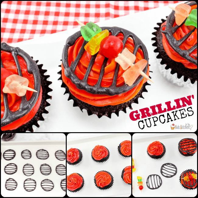 These colorful grill cupcakes are the perfect dessert to make for your next summer barbecue or backyard party! Both kids & grown-ups will love them!