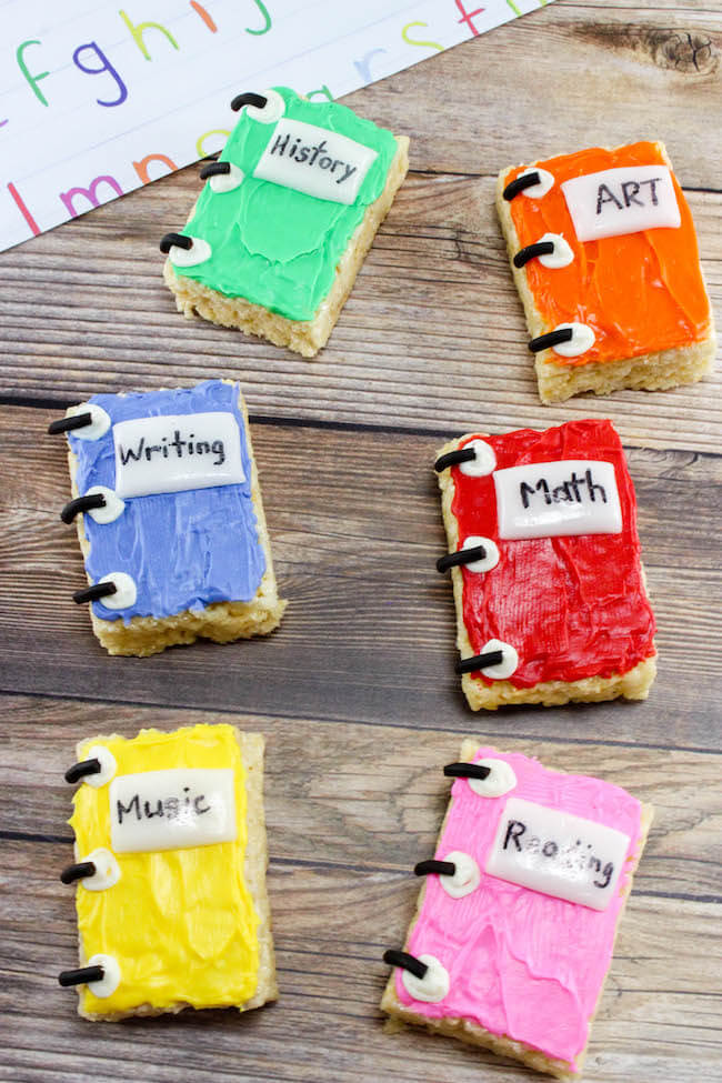 Celebrate the new school year with these adorable and tasty school books rice krispie treats! Also make a fun teacher appreciation gift!
