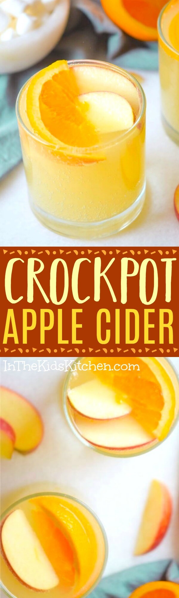 A kid-friendly crockpot apple cider that's both easy to make and will have your house smelling like fall all day! Easy recipe with real fruit.