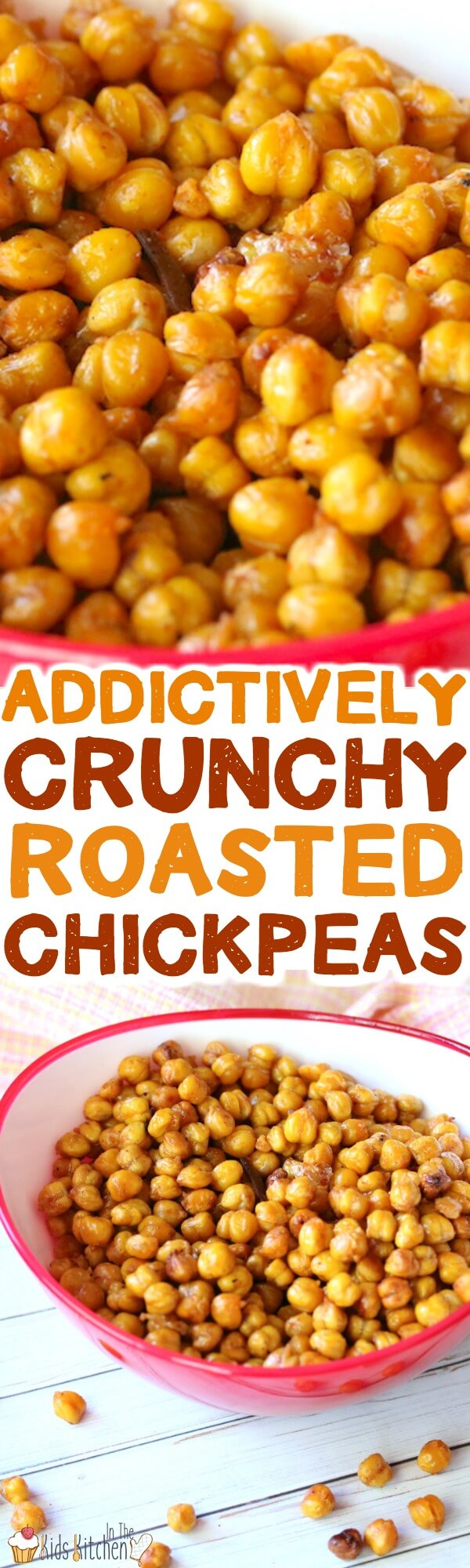 A healthy alternative to chips, your kids will love these crunchy roasted chickpeas snack! Easy to make and delicious, lightly salted.