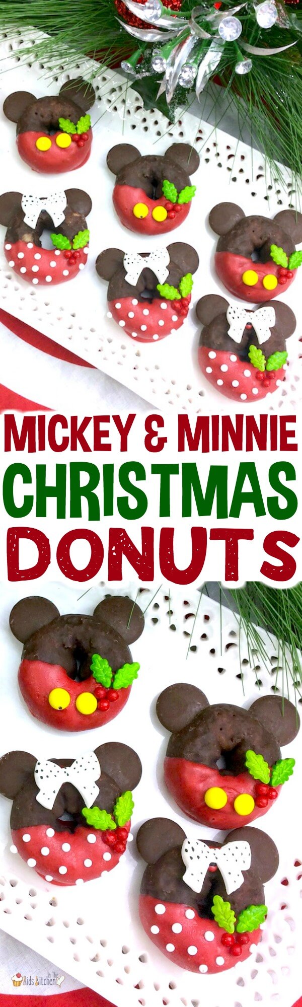 Disney fans will delight in these adorable Mickey & Minnie Christmas donuts! Try something new this year instead of the same old holiday cookies!