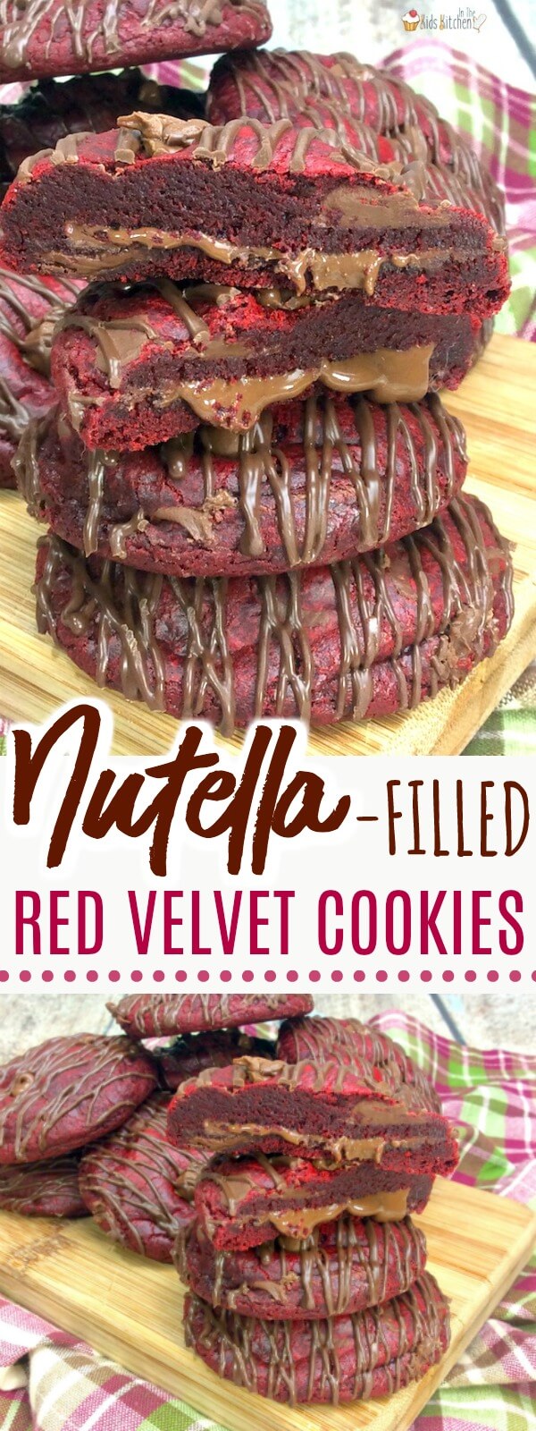 These Nutella Stuffed Red Velvet Cookies are the ultimate decadent Valentine's Day (or anytime) dessert! #cookies #redvelvet 