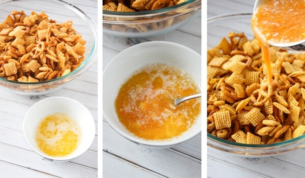 How to make spicy Chex Mix - step by step photo collage