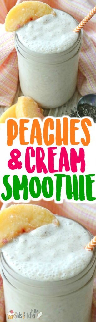 Start the day with a superfood kick! This healthy peach smoothie is full of goodies and easy to make! Vitamins, calcium, and more! (Bonus: it's kid-approved)!)