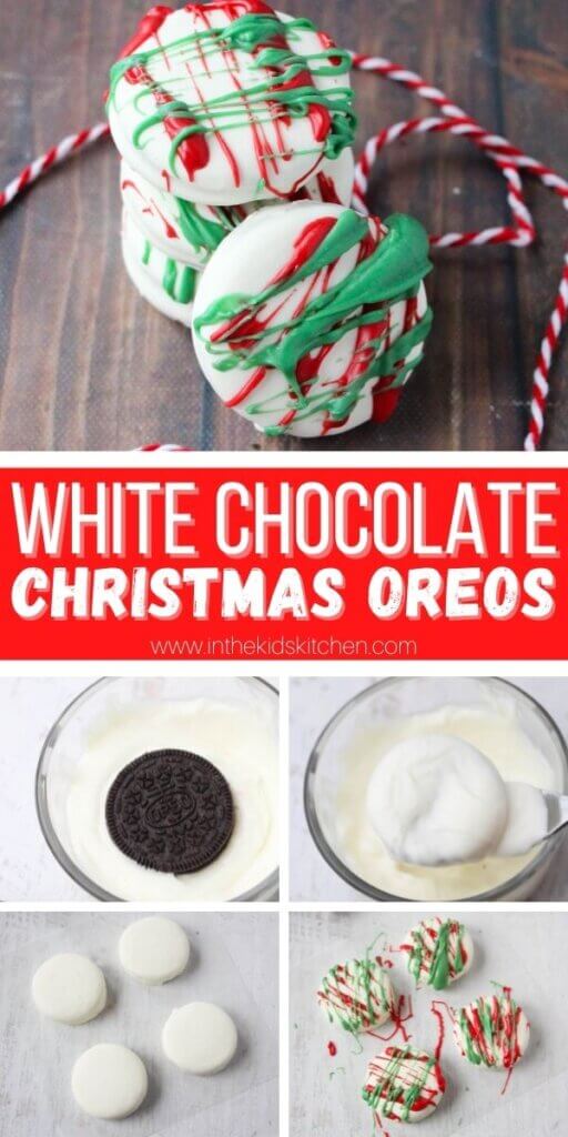 vertical Pinterest collage image of holiday Oreos