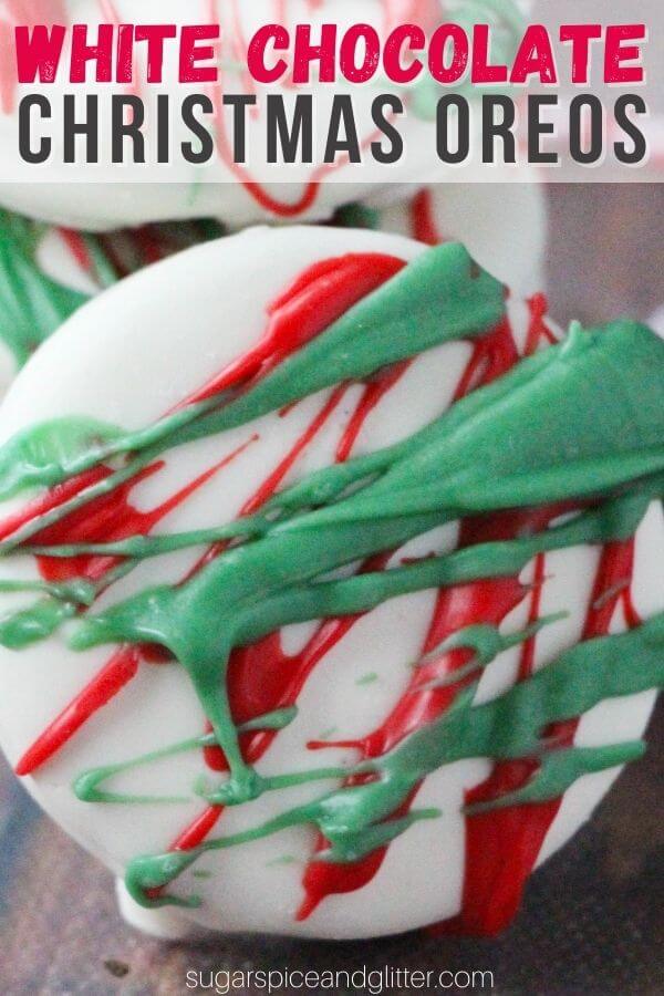 red and green decorated Oreos for Christmas