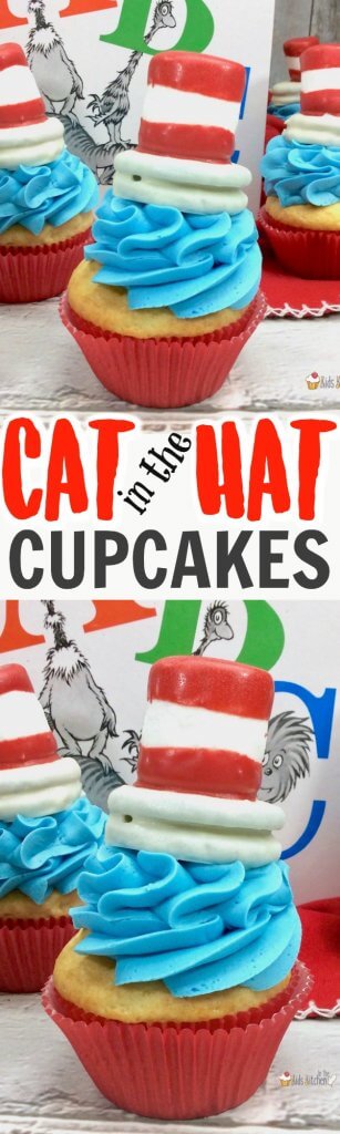 Inspired by the Dr. Seuss classic, these quirky Cat in the Hat Cupcakes are sure to be a hit with young readers! Perfect for school parties, birthdays, or celebrating Dr. Seuss Day!