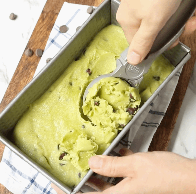Scooping no-churn avocado ice cream