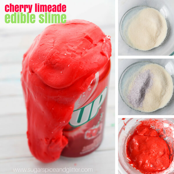 edible cherry limeade slime recipe collage