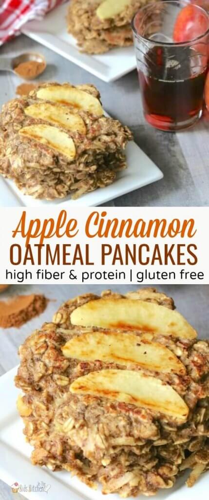These apple cinnamon oatmeal pancakes are high fiber, high protein, gluten free, and a good source of healthy fats. Plus they're delicious!