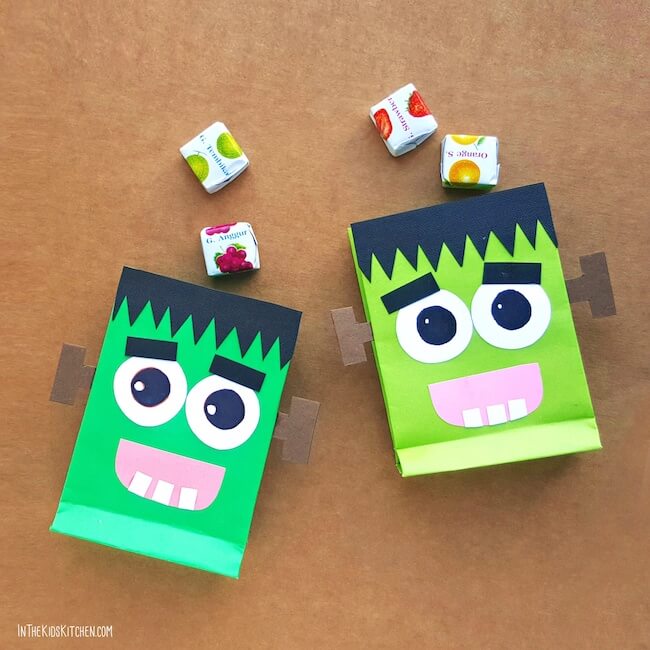 A super cute (and easy) tutorial to make Friendly Frankenstein DIY Halloween Treat Bags! Free printable included.