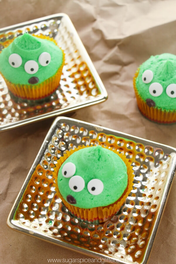 Super cute and super easy Little Green Alien Cupcakes inspired by the movie Toy Story!