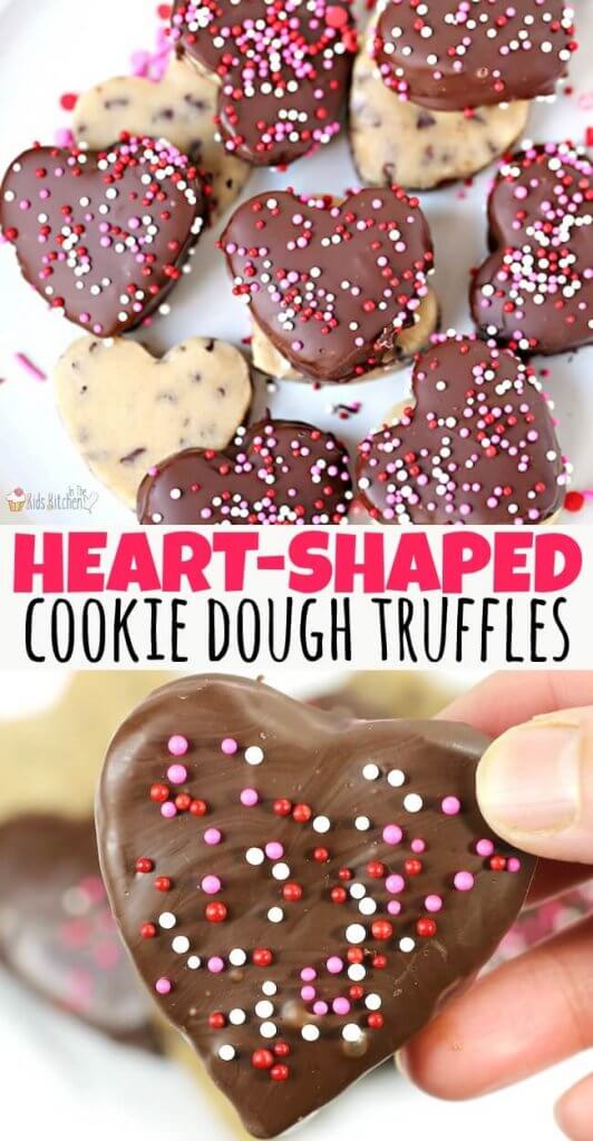 These no bake chocolate chip cookies dough hearts are a fun and easy Valentine's Day treat that kids can make!