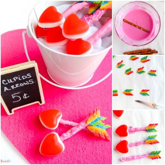 How to make Cupid's Arrow Pretzels- 4 photo collage