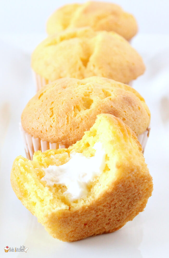 Twinkie Cupcakes: yellow cupcakes with white cream filling