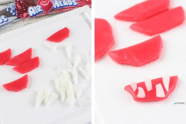 making candy mouths for shark Oreo cookies