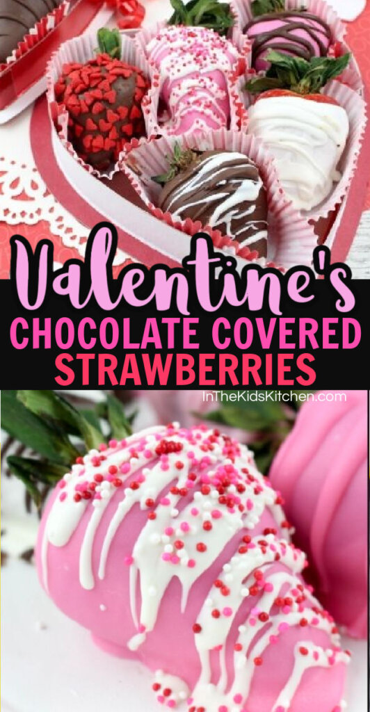 collage image of chocolate covered strawberries for Valentine's Day