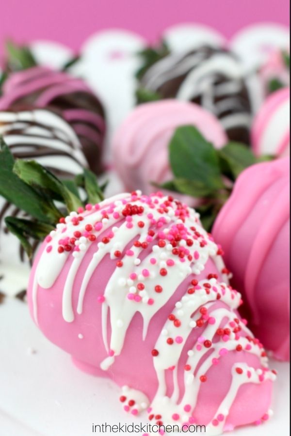 pink and white chocolate covered strawberries