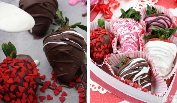 collage image of chocolate covered strawberries