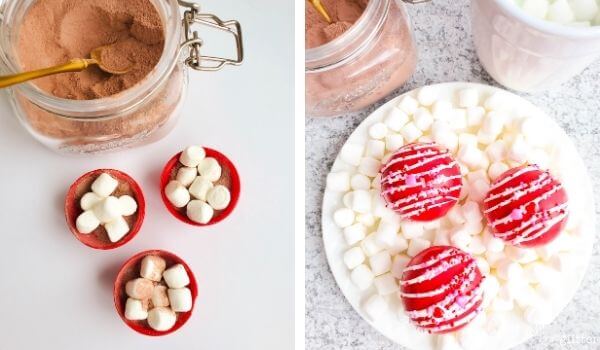 filling hot cocoa bombs with marshmallows