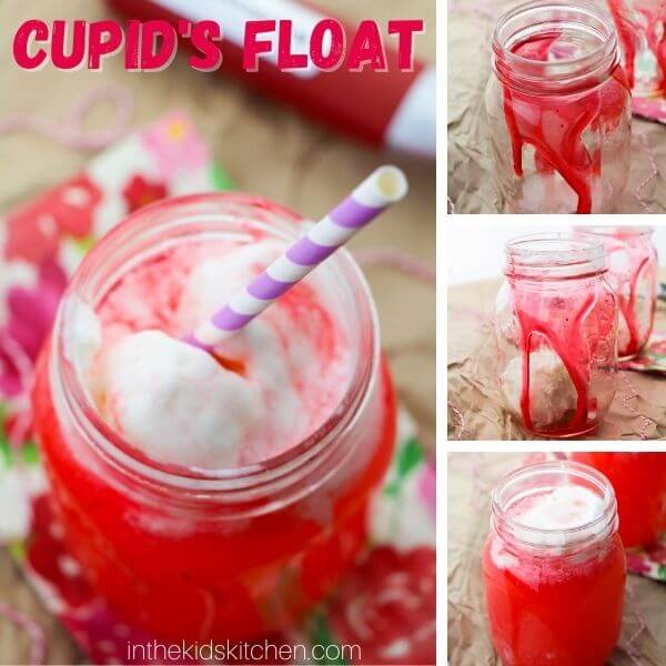 collage image showing how to make a strawberry and vanilla ice cream float