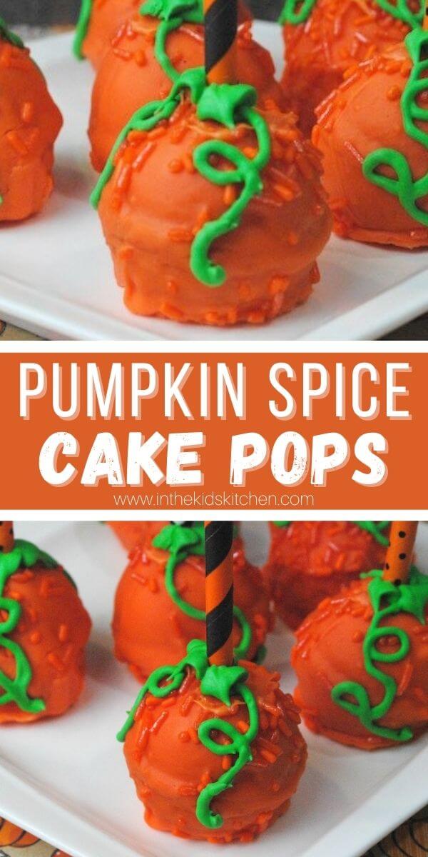 2 photo collage of pumpkin cake pops