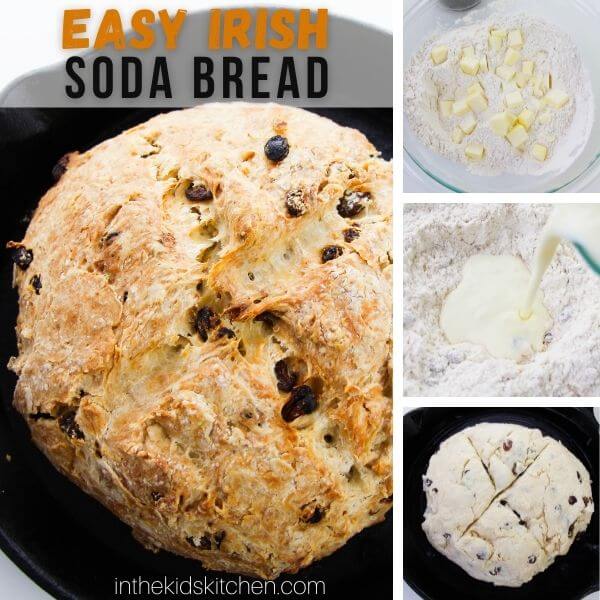 collage image showing Irish soda bread, with in-process photos