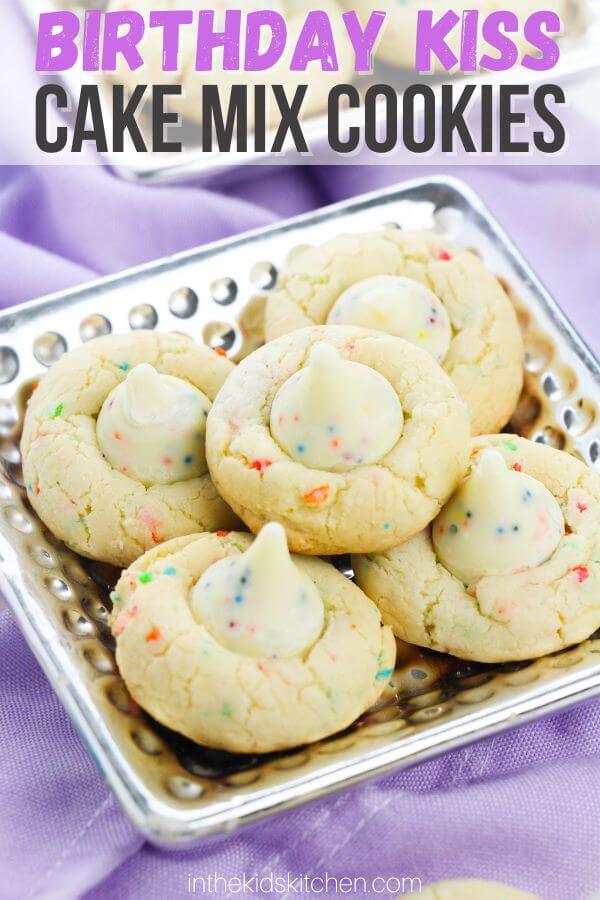 funfetti cookies topped with birthday cake kisses.