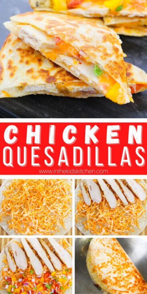 Pinterest image with chicken quesadillas
