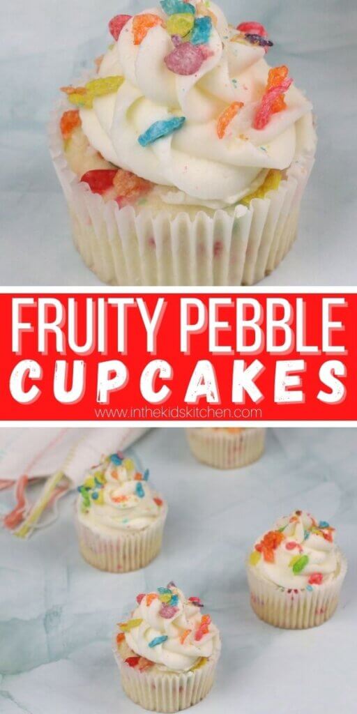 Pinterest collage of Fruity Pebble Cupcakes