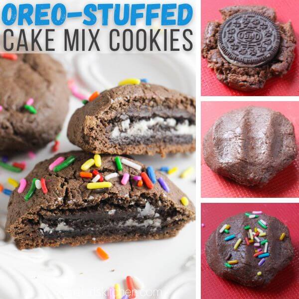 collage image showing how to make chocolate Oreo stuffed cookies