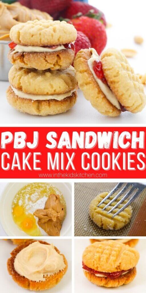 Pinterest photo collage of PBJ sandwich cookies