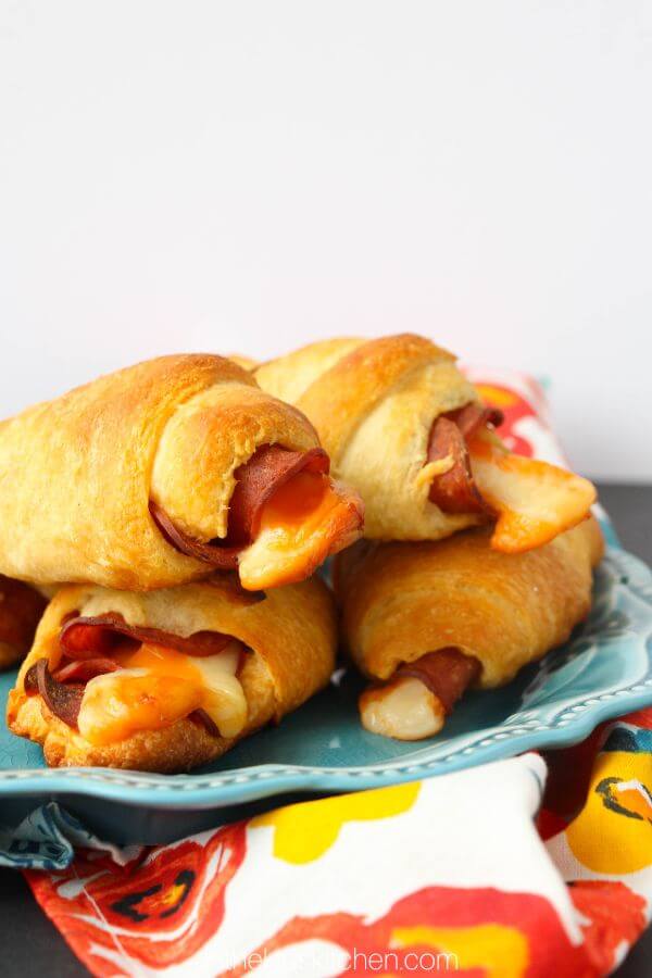 crescent rolls filled with pizza toppings.
