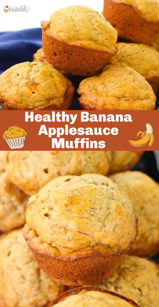 2 photo Pinterest collage of Healthy Banana Applesauce Muffins