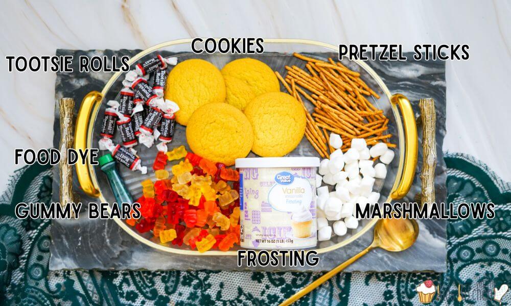 labeled ingredient image of what is needed to make campfire cookies