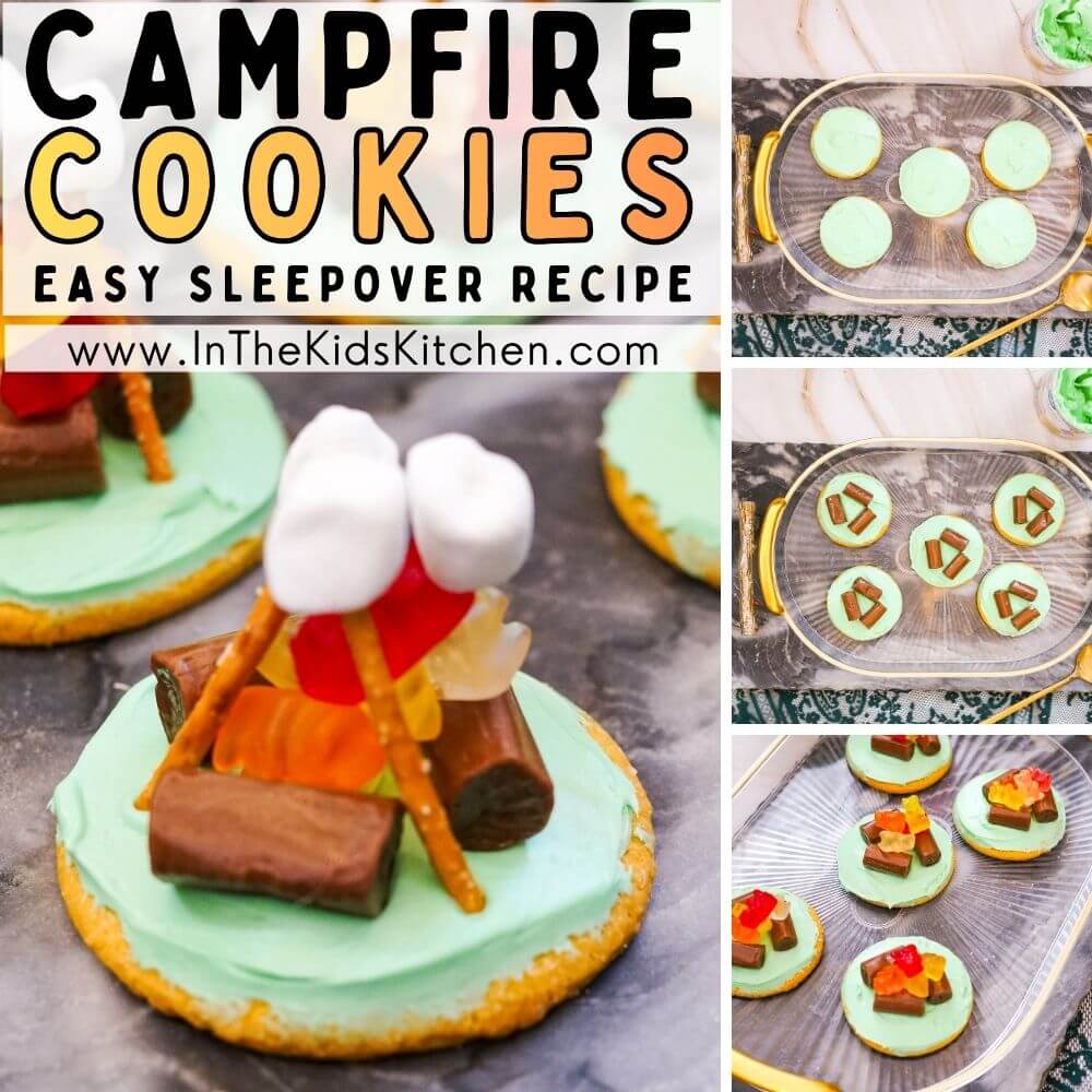 composite image of campfire cookies and three images showing how to assemble them